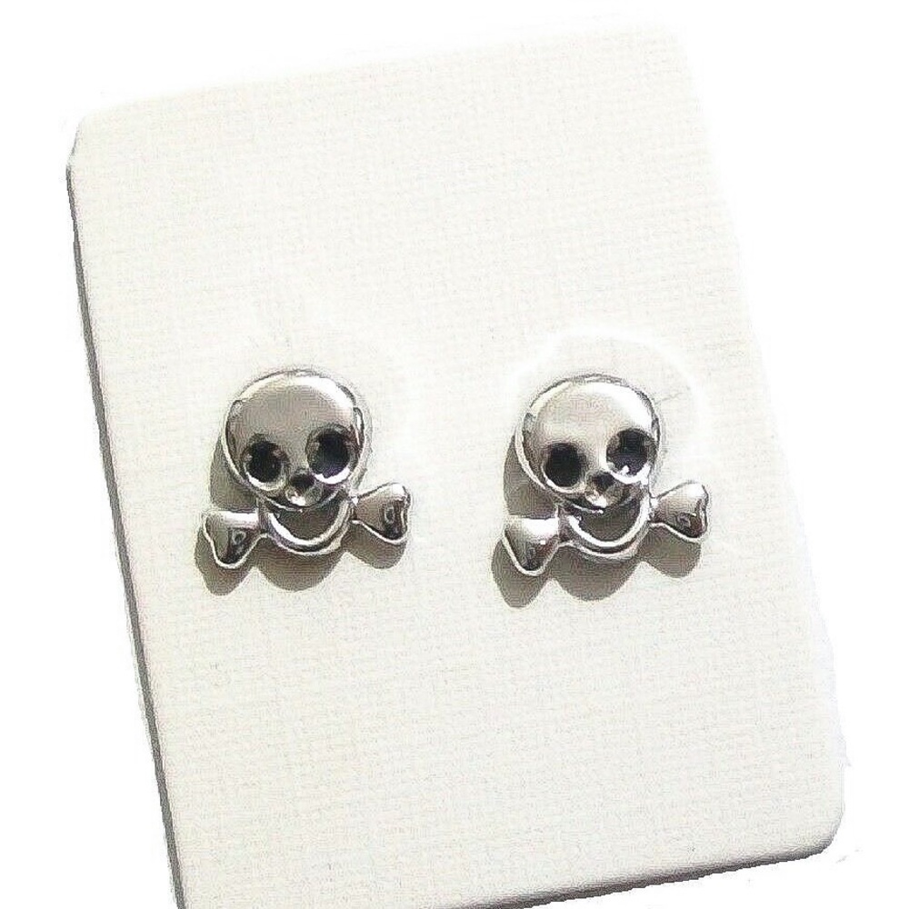 Silver Skull & Cross Bone Magnetic (Non-Pierced) Earrings - Picture 2 of 6